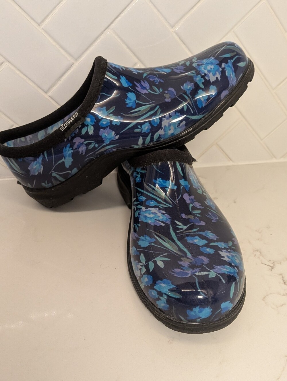 Sloggers Blue Floral Garden Clogs Women's Size 9 Chores Outdoor Coastal